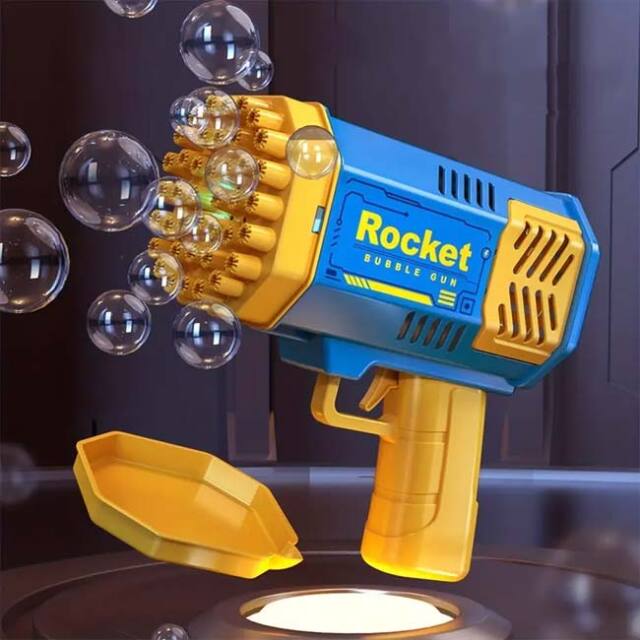 「たくさんのシャボン玉が一気に噴き出す！」 40穴 電動バブルマシン 自動シャボン玉機 LEDライト付き キッズ おもちゃ TE929997-ブルー×イエロー(24y5m)