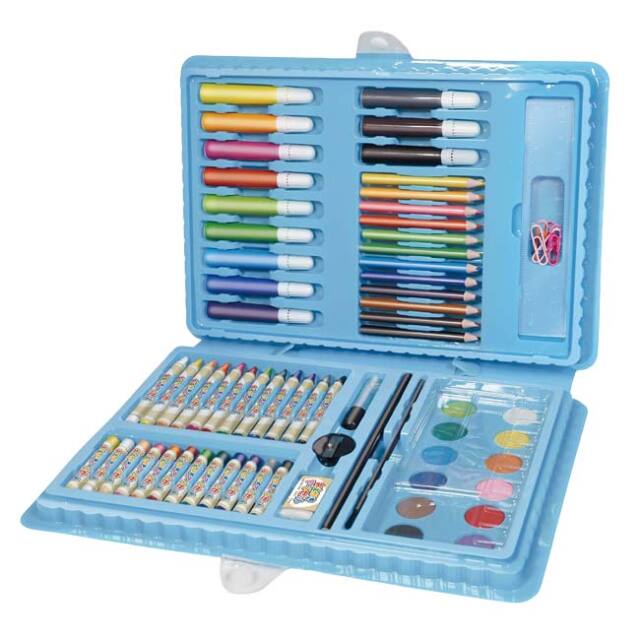 【わくわく楽しく描いてみよう】ハック(HAC) おえかきアートセット 68pcs おえかきアイテム14種 バッグ型収納ケース HAC5558 ブルー(26y7m)