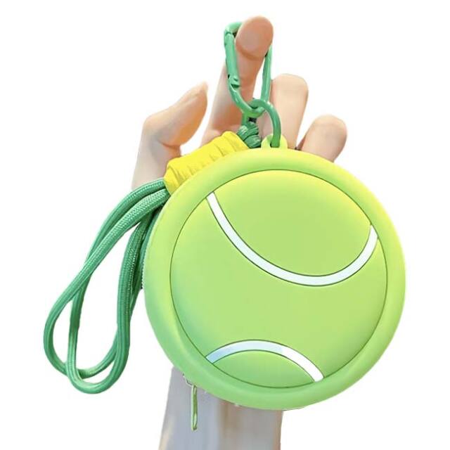 【可愛いボール型の小物入れ】 ボール型 ファスナー付きポーチ ラケットスポーツ シリコン製 小物・小銭入れ アクセサリポーチ カラビナ付き TE939965 (26y5m)