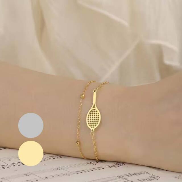 【プレゼントにも最適】 テニスラケット ブレスレット 二連ブレスレット 重ね付け風 テニスアクセサリ エレガント TE939972(25y11m)