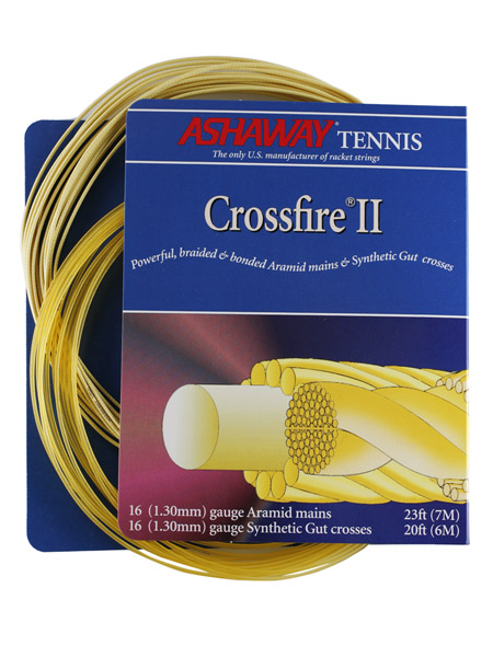 【パッケージ品】アッシャウェイ クロスファイヤーII 1.30mm ケブラー＆ナイロンのハイブリッド硬式テニスガット Ashaway Crossfire II 16 Kevlar String