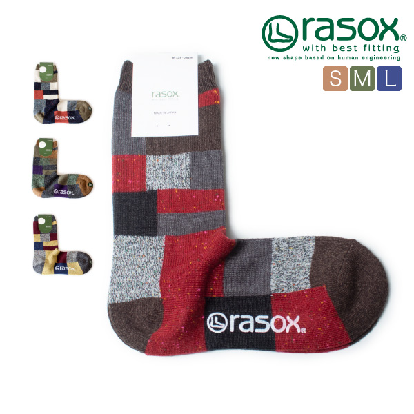 (ラソックス) rasox 靴下 ソックス パッチワークコットン クルー丈 CA202CR20