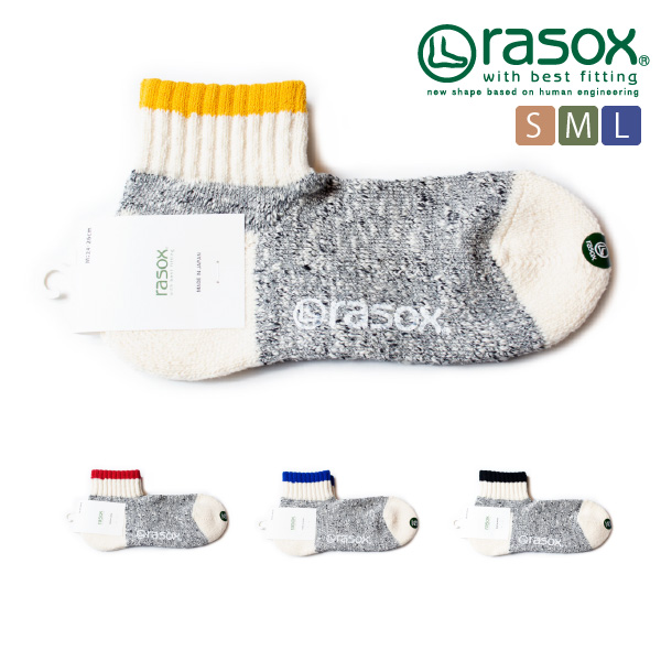 (ラソックス) rasox 靴下 ソックス スラブ ライン・アンクル L字型 ショート丈 杢 日本製 CA220AN01