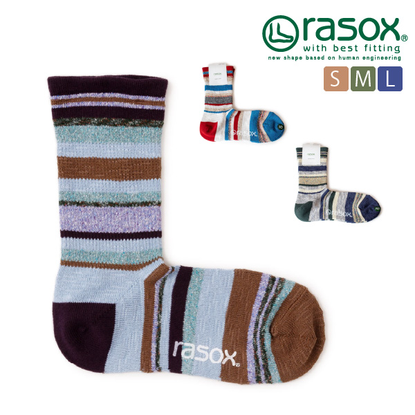 (ラソックス) rasox 靴下 ソックス ネイティブボーダー・クルー L字型 CA220CR01