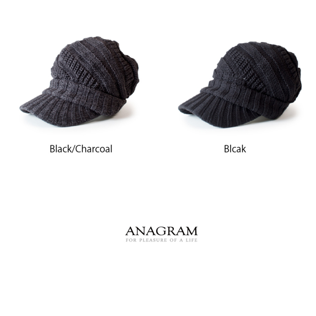(アナグラム) ANAGRAM つば付きニット帽 ニットキャスケット ニットキャップ 大きいサイズの帽子 メンズ レディース 男女兼用