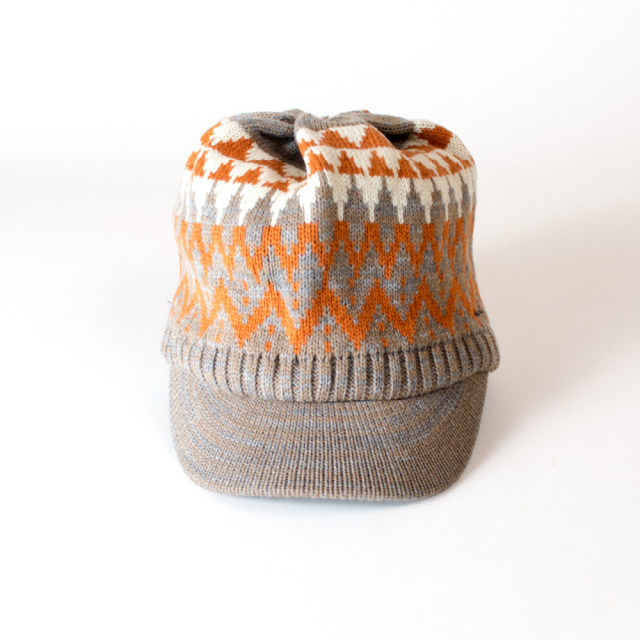 (アナグラム) ANAGRAM フェアアイル柄 つば付きニット帽 ニットキャスケット ニットキャップ ツバ付きニット 大きめ 帽子 小顔効果