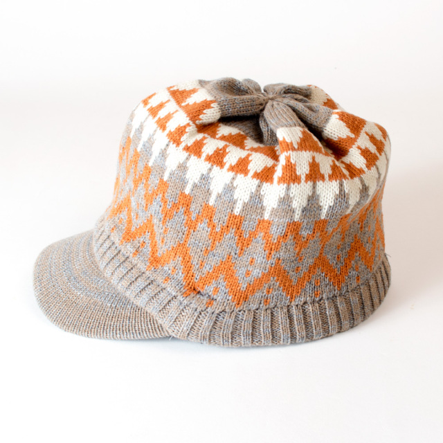 (アナグラム) ANAGRAM フェアアイル柄 つば付きニット帽 ニットキャスケット ニットキャップ ツバ付きニット 大きめ 帽子 小顔効果