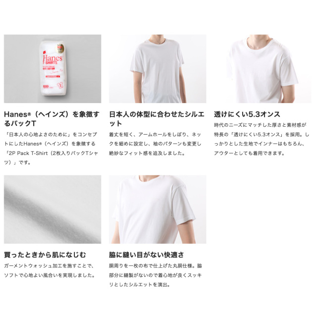 Hanes ヘインズ 【2枚組】 ジャパンフィット Tシャツ クルーネック 5.3