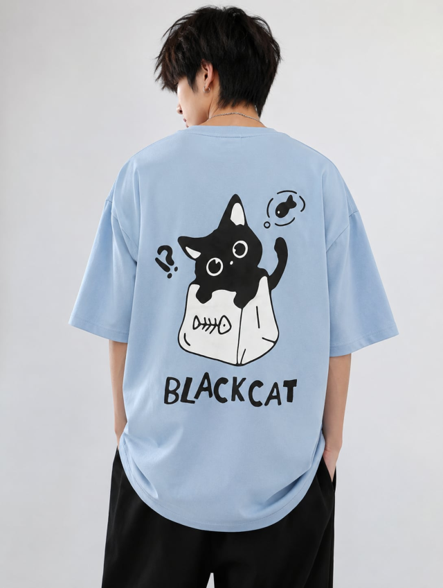 BLACK CAT TEE｜猫Tシャツ,ストリートファッション,黒猫