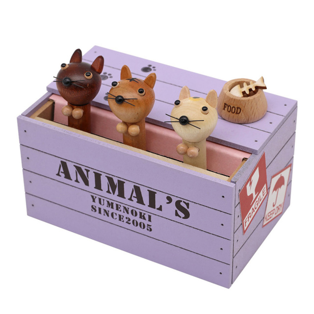 東洋音響 ゆめの木 オルゴール 18弁 TM231-B 木箱アニマルズ 猫