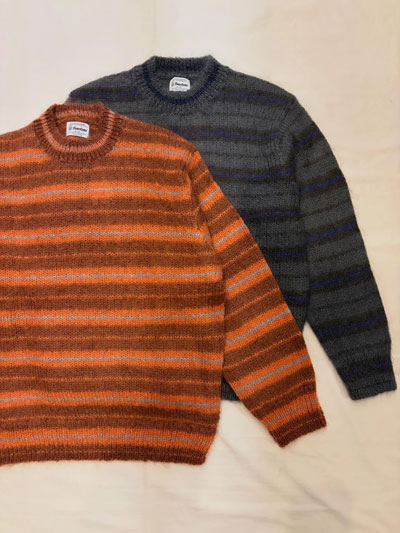 Yonetomi NEW BASIC (ヨネトミ/米冨繊維) 95-254-041  MOHAIR WOOL BORDER KNIT PULLOVER / モヘアウール ボーダーニット