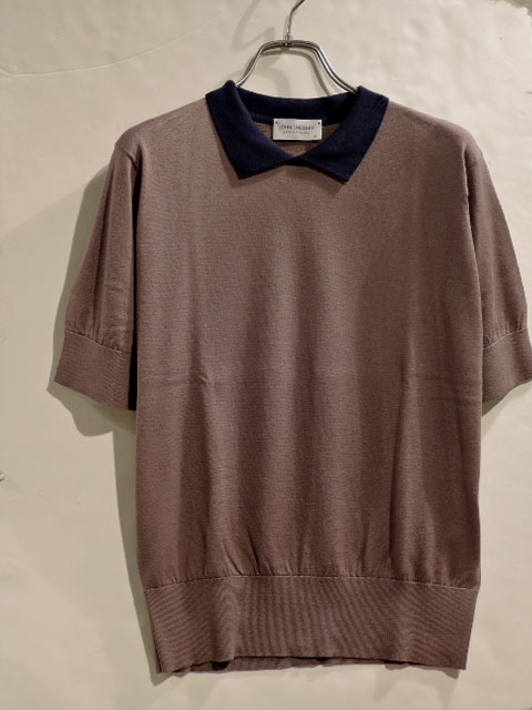 JOHN SMEDLEY (ジョンスメドレー) 【レディース】 S4485 BICOLOUR POLO SHIRT 半袖 クレリックポロシャツ BEIGE MUSK/NAVY