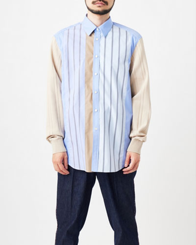 COOHEM (コーヘン) 13-232-012 KNIT SLEEVE PATCHWORK SHIRT / ニット 