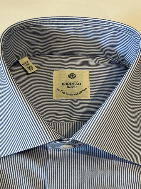 【LUIGI BORRELLI ルイジボレッリ】メンズ　シャツ　ストライプ　綿 ルイジボレッリ LUIGI BORRELLI イタリア製 コットンリネン L/S