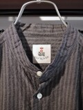 【MADE IN ITALY】 GUY ROVER (ギローバー) 綿麻 シアサッカー バンドカラーシャツ GRAY STRIPE