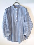 Manna マンナ【レディース】 255014 キュプラコットンローン パラシュート釦 スタンドカラーシャツ BLUE STRIPE