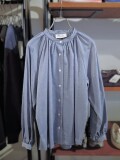 Manna マンナ【レディース】 258034 ネルツイル スタンドカラー ギャザーシャツ BLUE