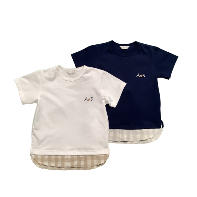 日本製 子供服】 A☆S刺繍入り重ね着風Tシャツ ［100～140cm