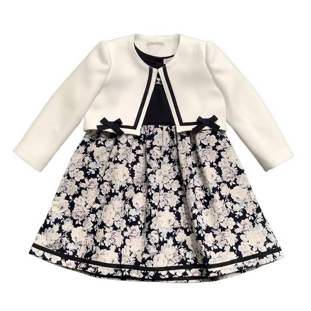 美品 日本製 nino アンサンブルス－ツ ボレロ 花柄レ－スワンピース 130 日本製 子供服】 白ボレロ花柄アンサンブル ［110～130cm
