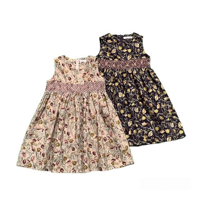 日本製 子供服】 花柄スモッキング刺繍ジャンパースカート ［100