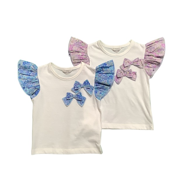 日本製 子供服】 花柄リボン付きTシャツ ［100～140cm
