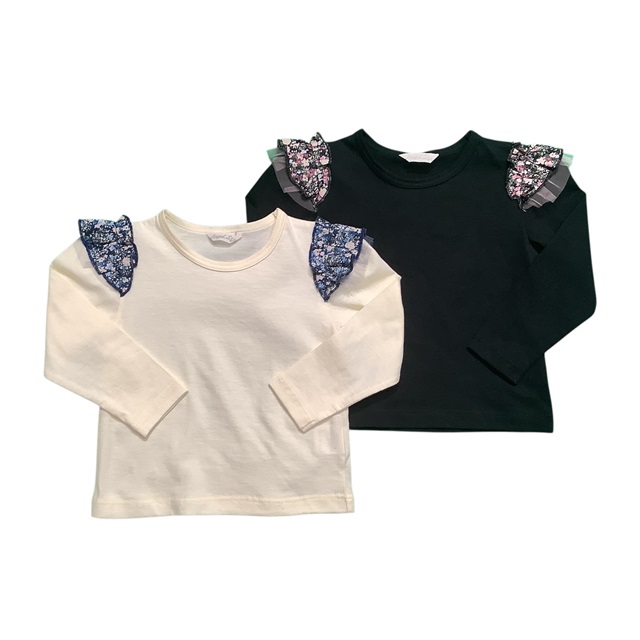 肩花柄フリルロングスリーブＴシャツ