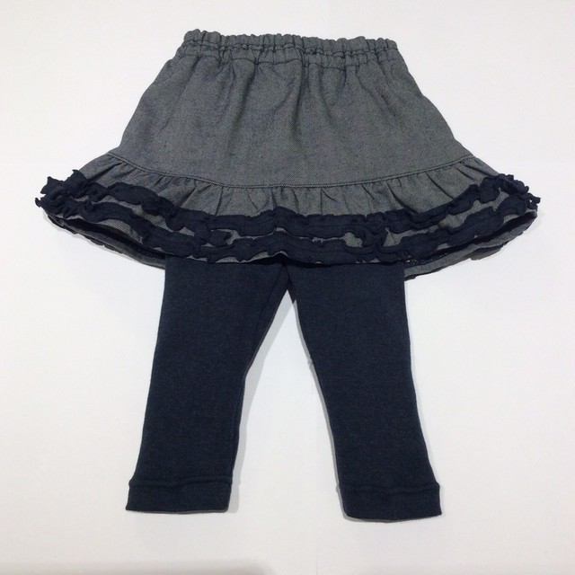 オーガニックコットン草木染デニム調スカート付パンツ