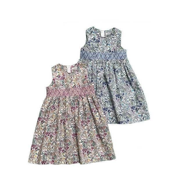 日本製 子供服】 花柄スモッキング刺繍ワンピース ［100