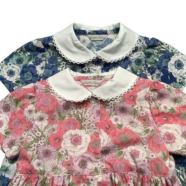 白襟花柄半袖ワンピース