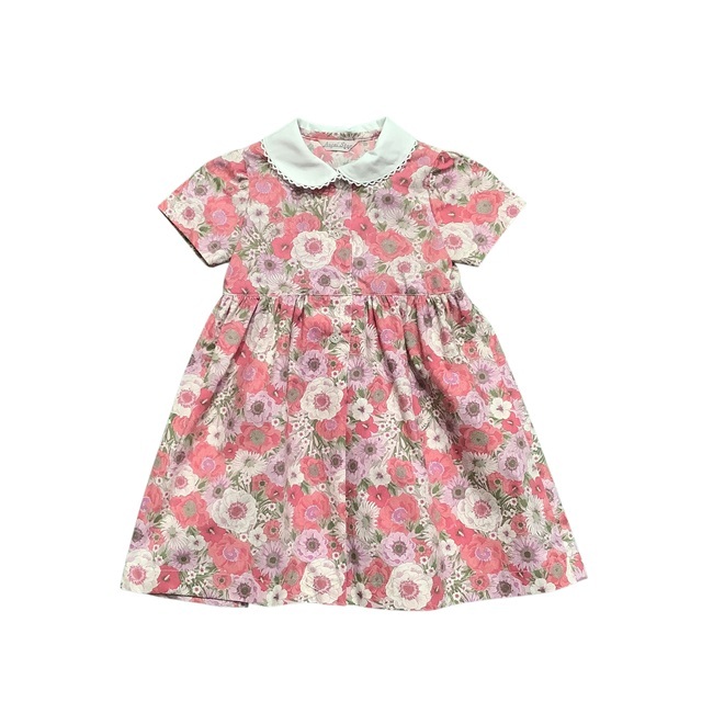日本製 子供服】 白えり花柄ワンピース ［100～140cm］ オーガニック