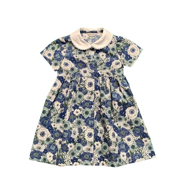 日本製 子供服】 白えり花柄ワンピース ［100～140cm］ オーガニック