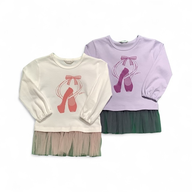 バレエシューズプリントロングスリーブTシャツ