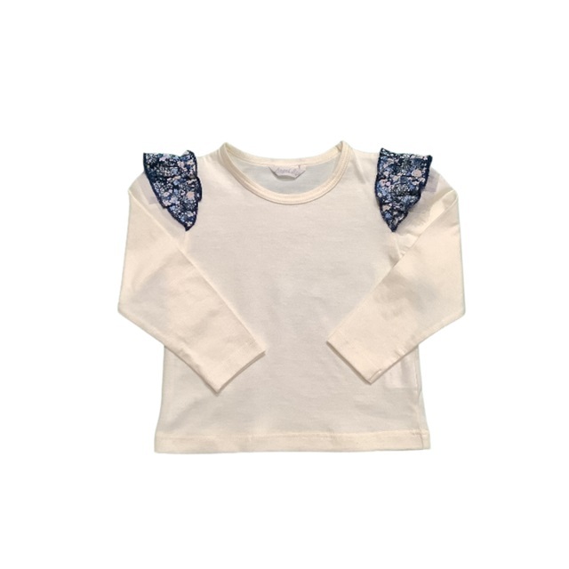 肩花柄フリルロングスリーブＴシャツ