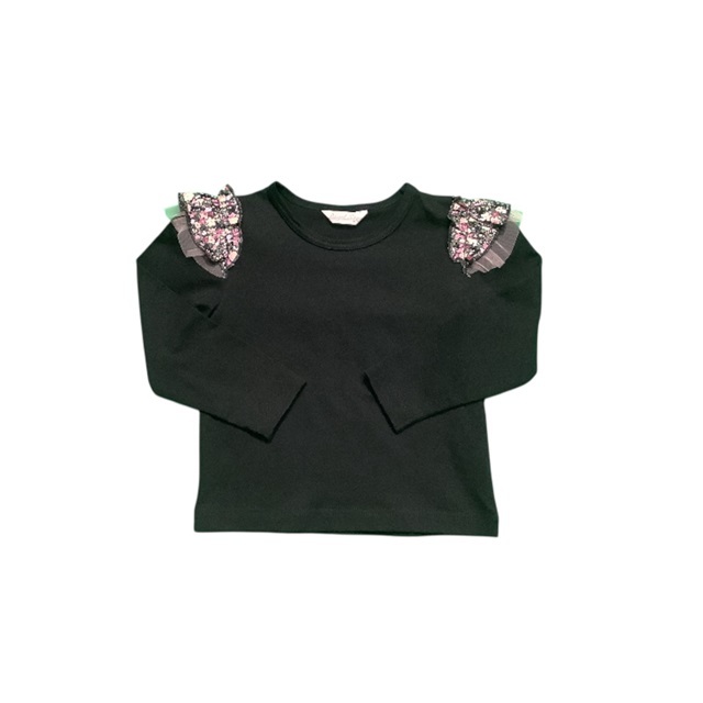 肩花柄フリルロングスリーブＴシャツ