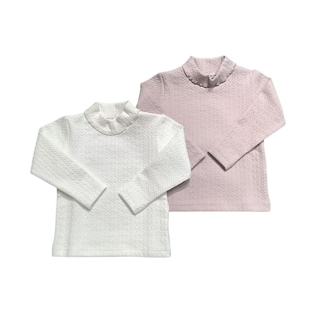 縄編み柄ロールネックロンティ