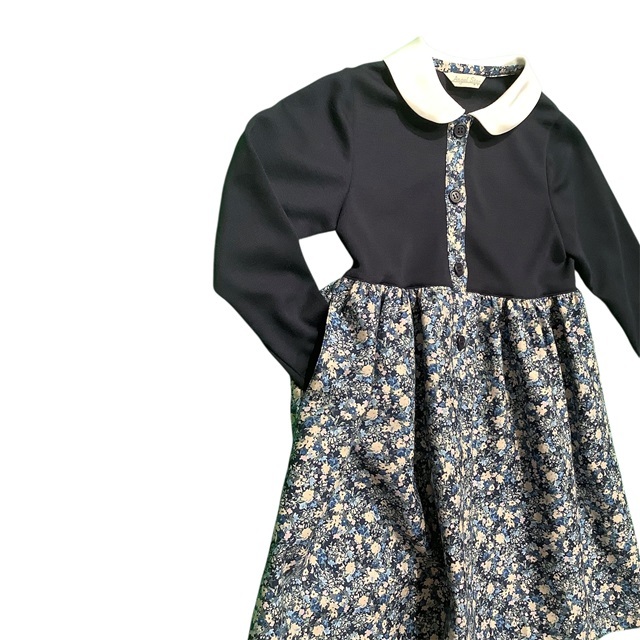 花柄切り替え襟付きワンピース