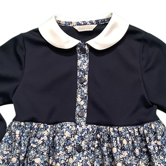 花柄切り替え襟付きワンピース