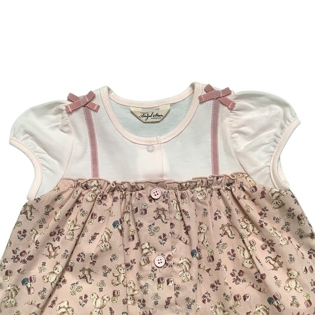 日本製 ベビー服】テディベア柄 ショートオール オーガニック