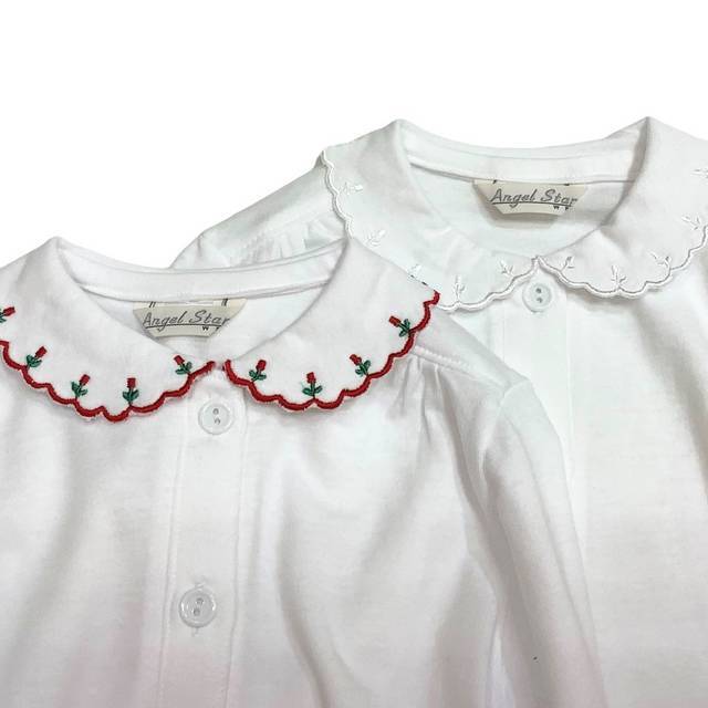 日本製 ベビー服 】 襟チューリップ刺繍長袖ブラウス ［70～95cm