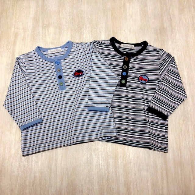 日本製 ベビー服 ヘンリ ネックボーダー 長袖tシャツ
