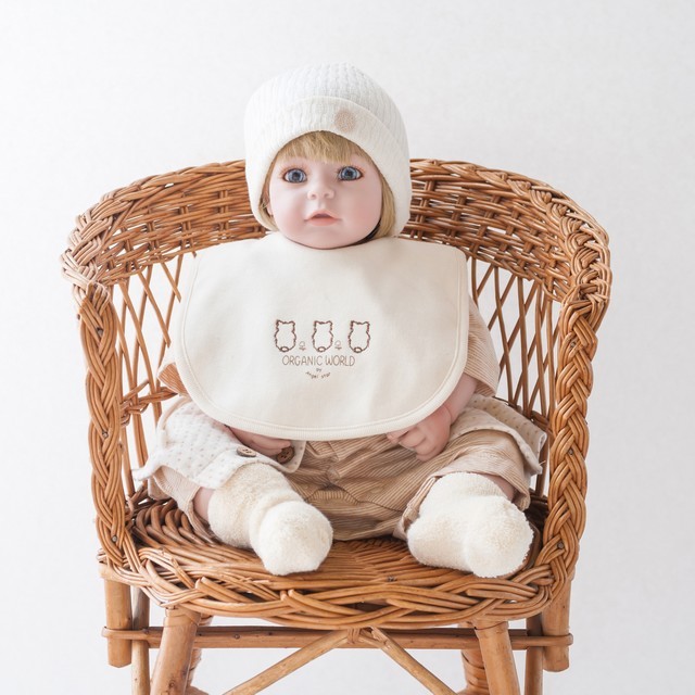 オーガニックコットンくまちゃん刺繍スタイ