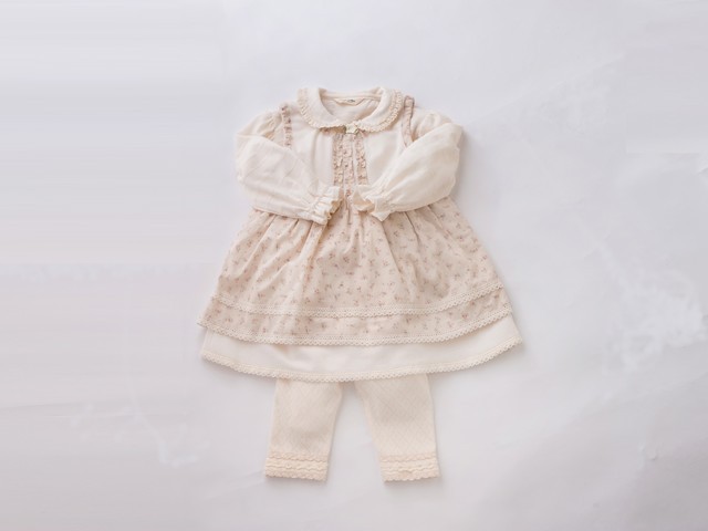 BABY コットン フラワー生地　ジャンパースカート　白 日本製 ベビー服】オーガニックコットン 100% 小花柄 ジャンパー