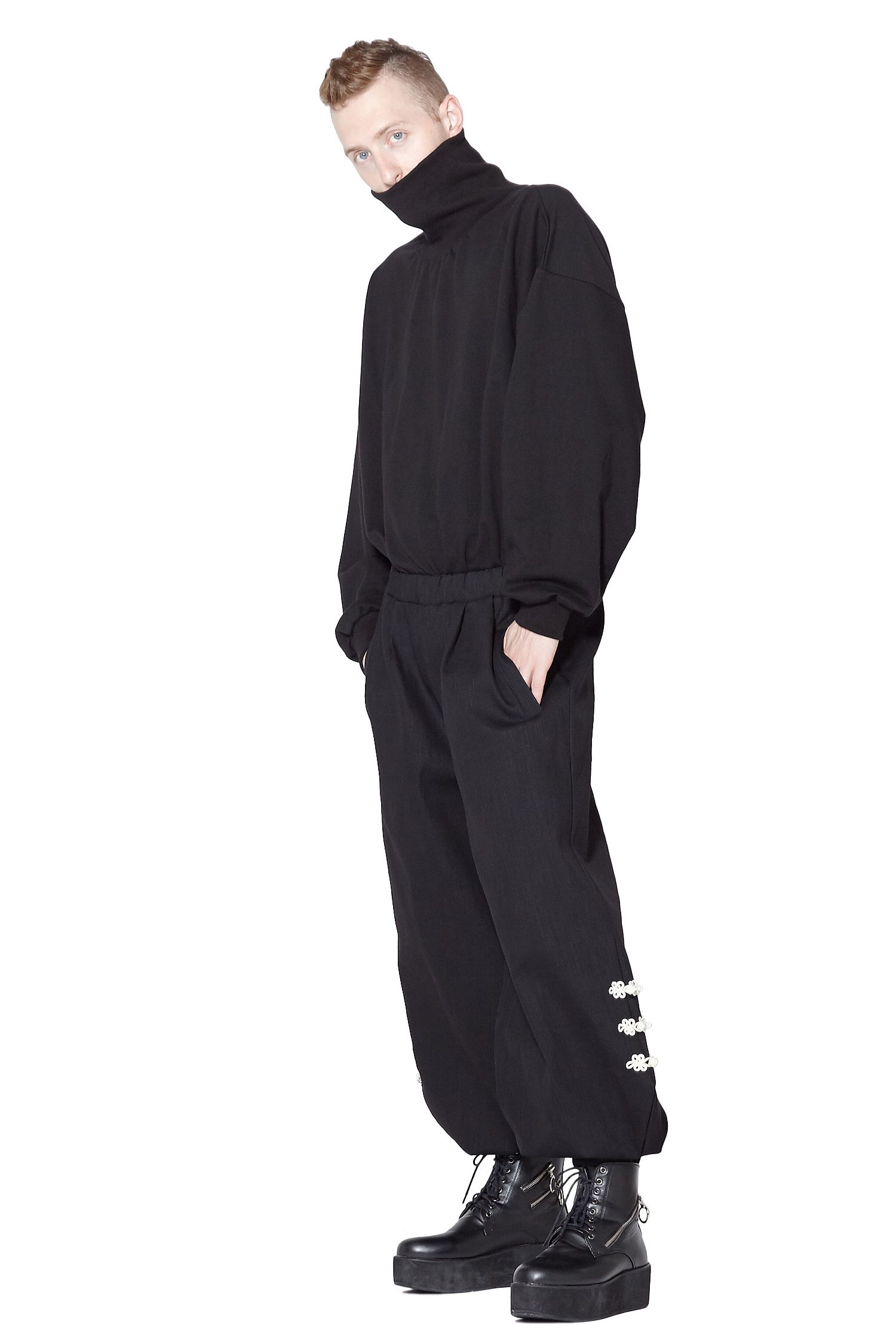 チャイナボタンバルーンリブワイドパンツ -メガ- ankoROCK