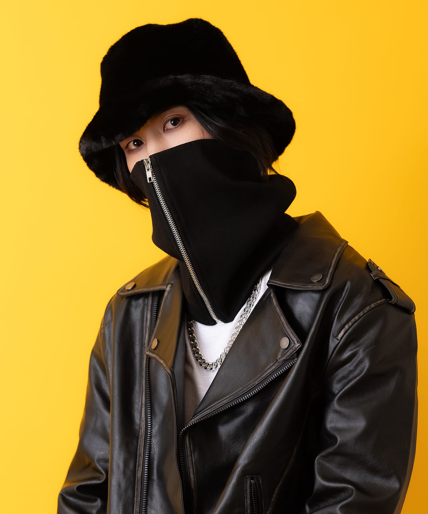 極美品 マークアンドロナ ボア ネックウォーマー ナイロン ボア リブニット リブボリュームネックウォーマー ankoROCK(アンコロック) メンズ