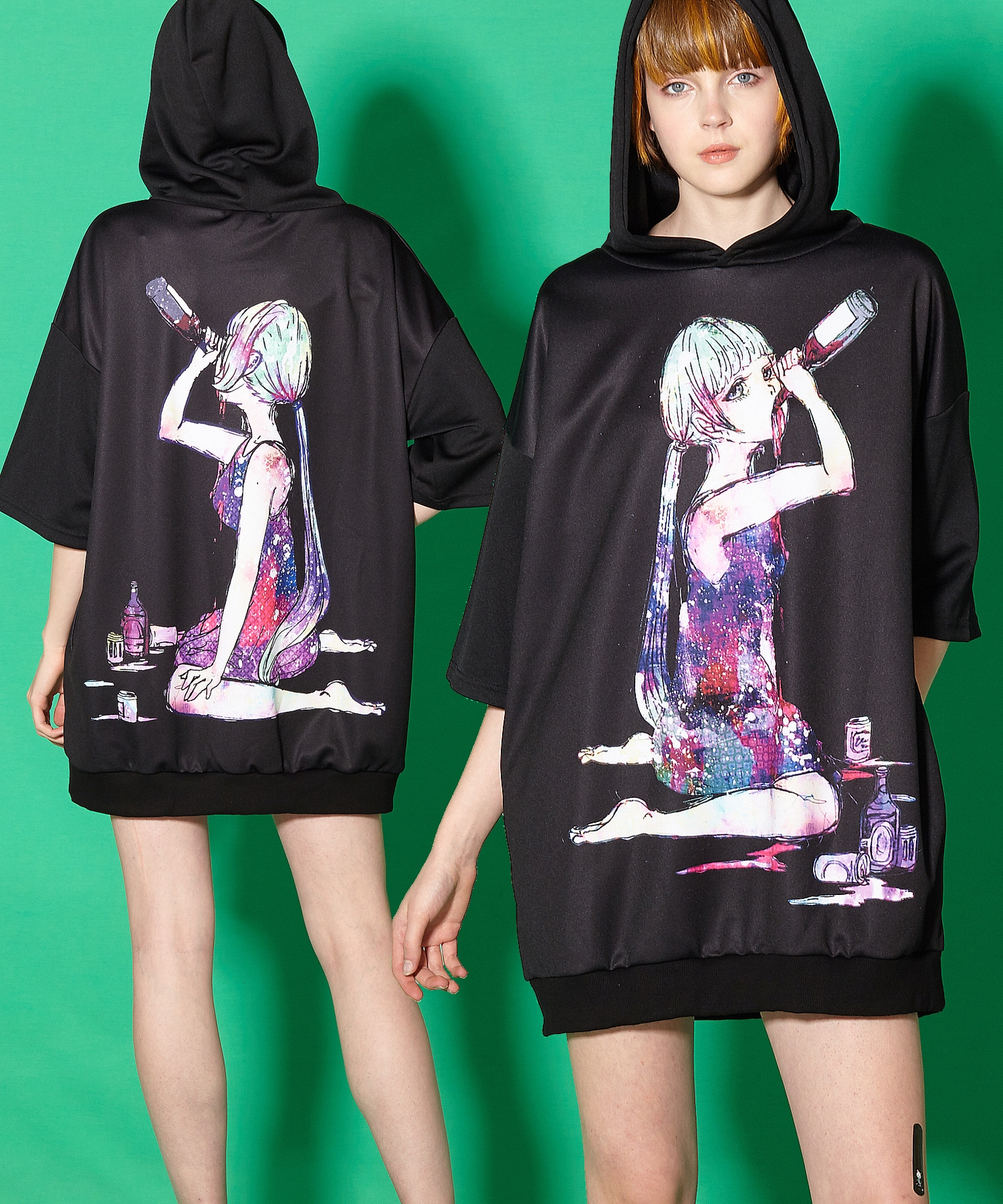 前後ダーティーガールズアル中半袖プルオーバーパーカー -スーパー