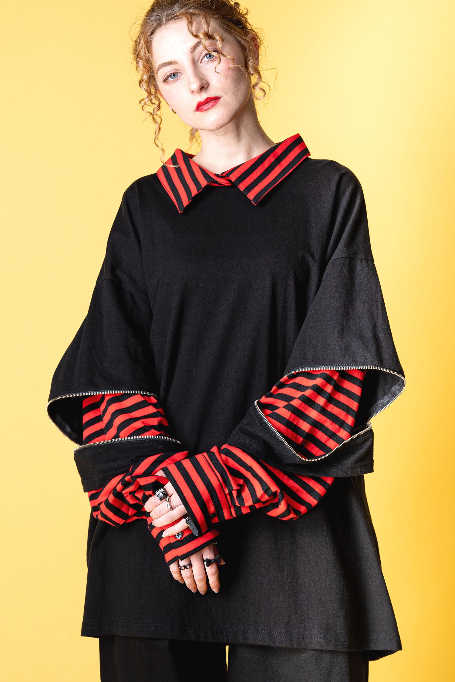 オープンジップフェイクレイヤーボーダーシャツカットソー ankoROCK