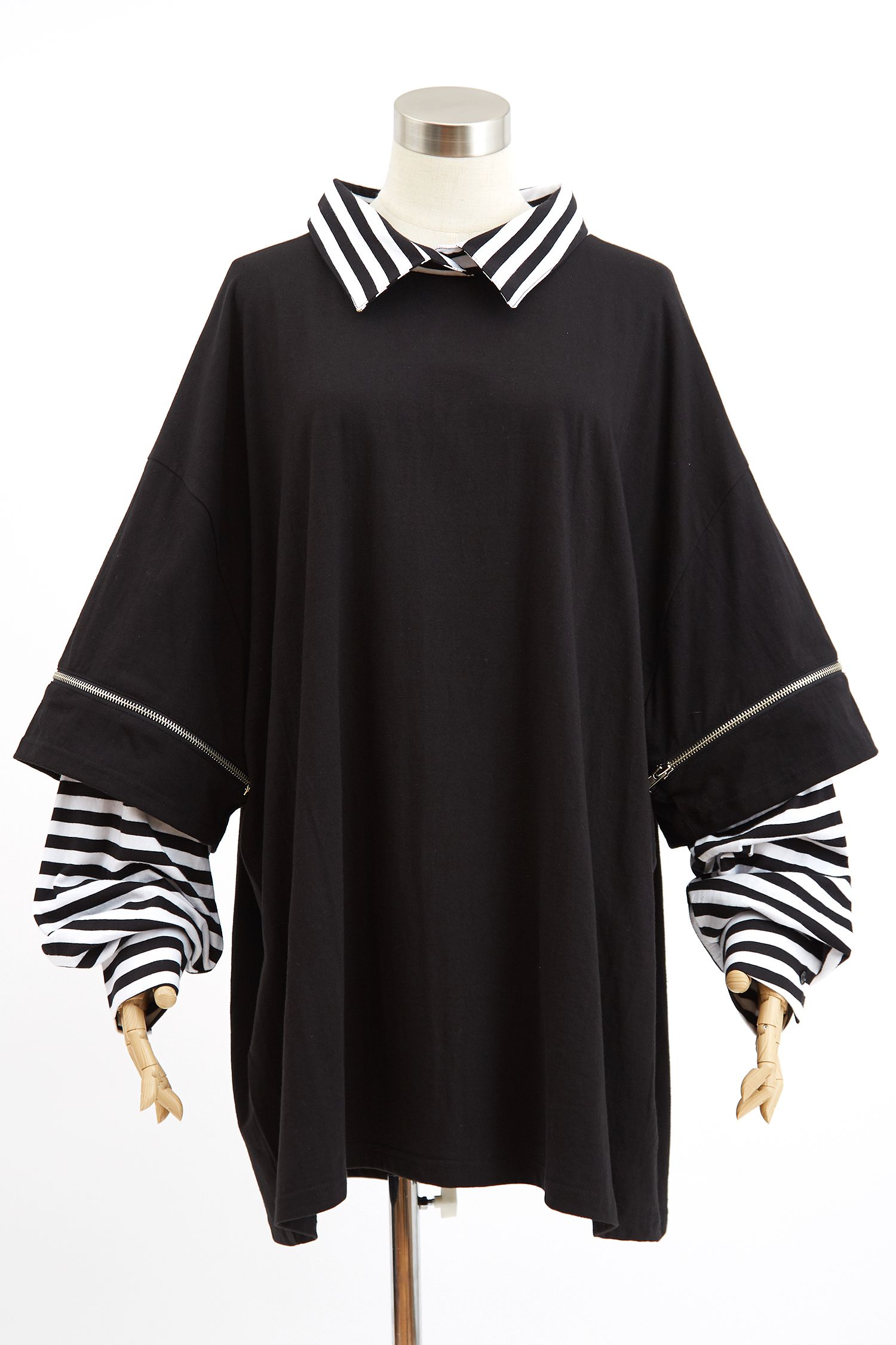 オープンジップフェイクレイヤーボーダーシャツカットソー ankoROCK