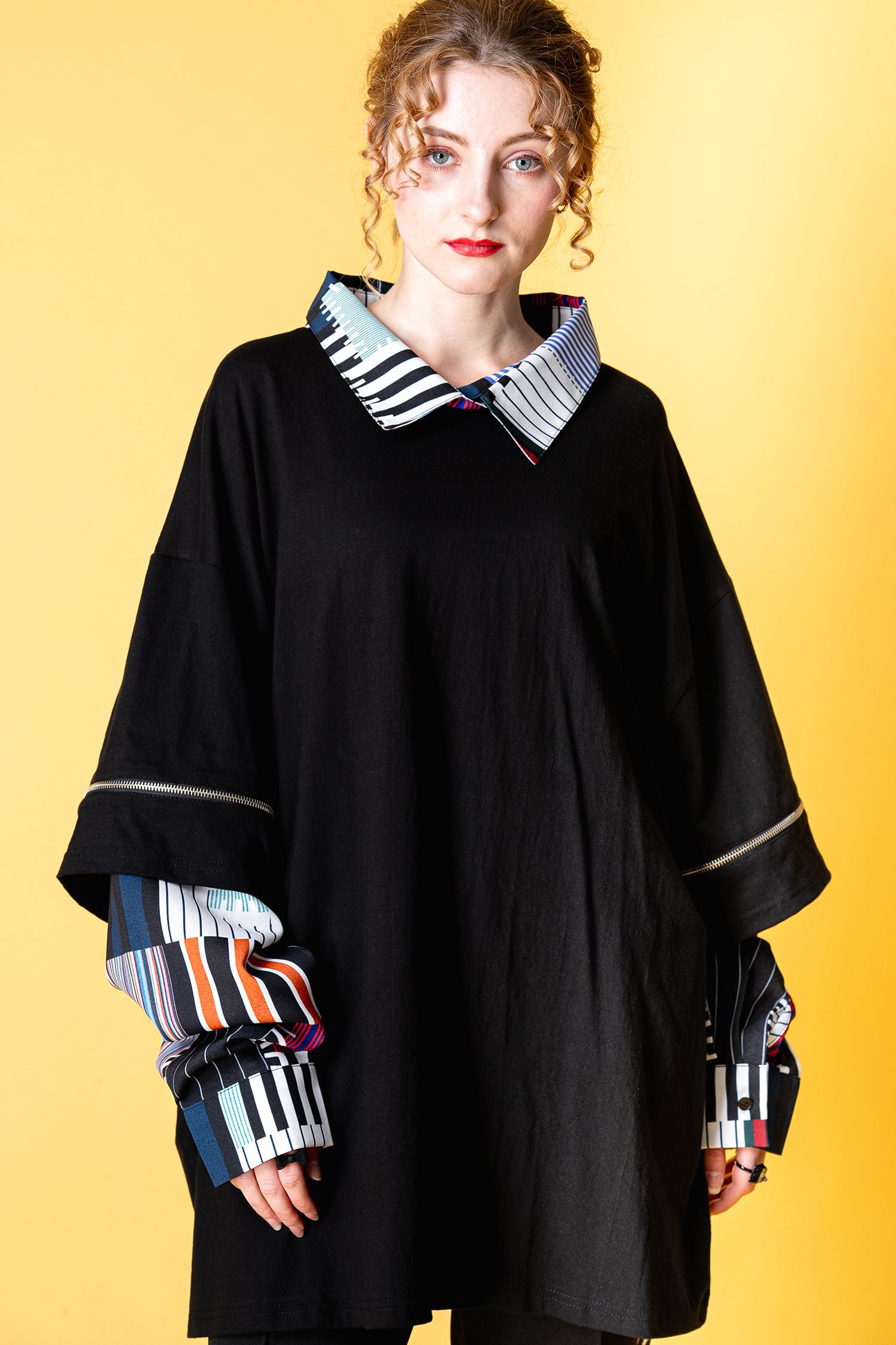 【KOCHE】SILKカラーブロック パッチワーク オーバーサイズ ポロシャツ KOCHE】SILKカラーブロック パッチワーク オーバーサイズ ポロシャツ