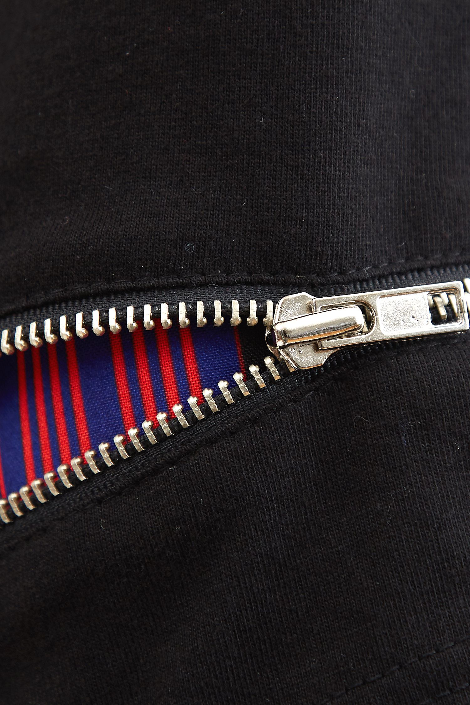 オープンジップフェイクレイヤーストライプ・パッチワーク風シャツ