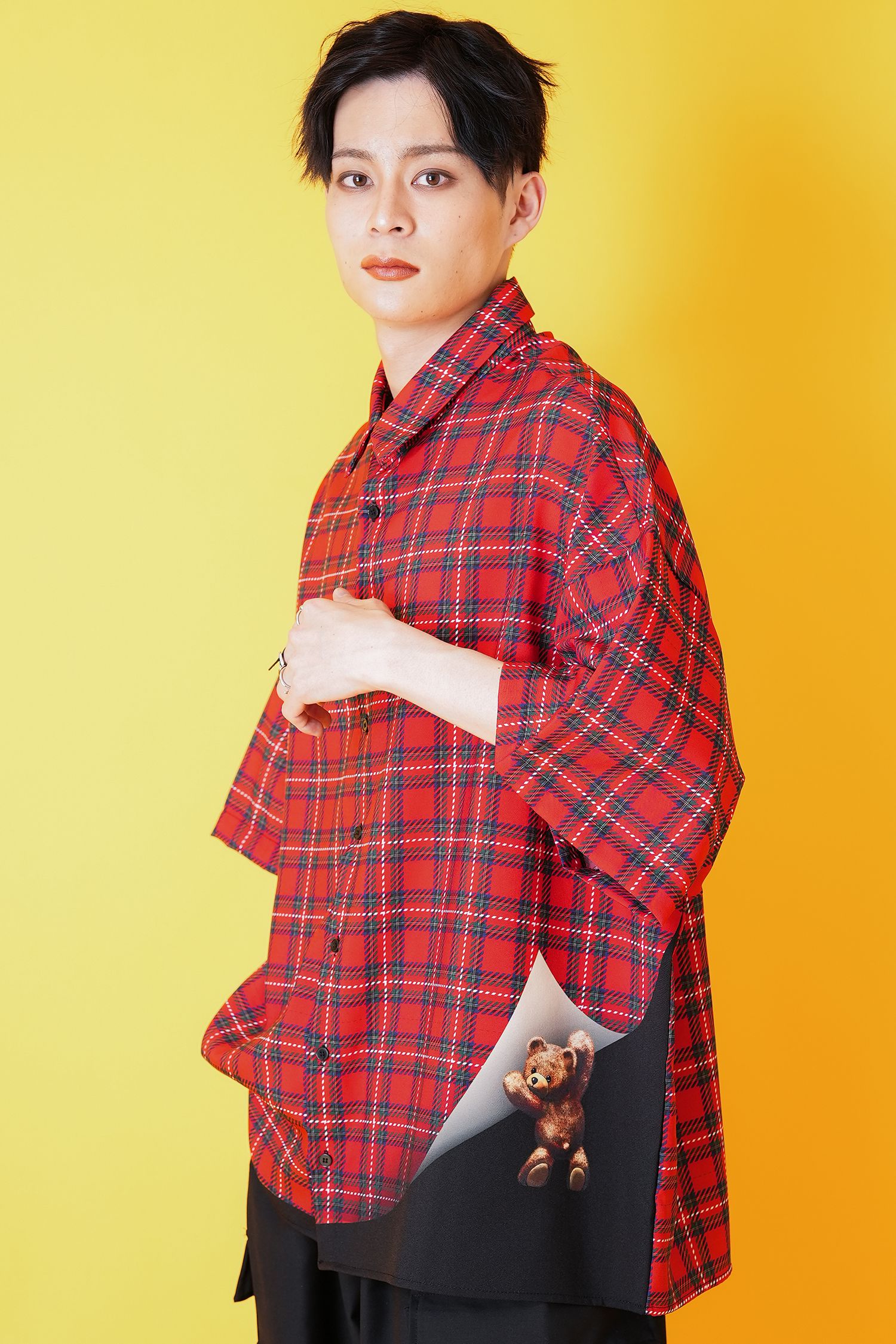 テディベア チェック柄シャツ付き